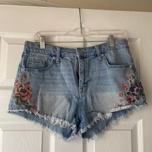 Floral Embroidered Denim Shorts